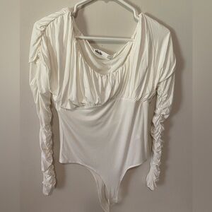 NWT Nordstrom Elodie Ruched Ivory Long Sleeve Thong Bodysuit Size Medium